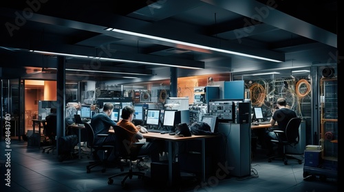 a computer room and people 