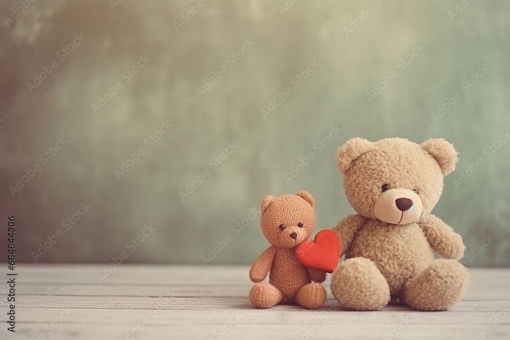 Two Cute White Teddy Bears with Heart on Dark Wood Background - Valentine's Concept - Vintage Retro Tone - Created with Generative AI Tools Two Cute White Teddy Bears with Heart on Dark Wood Background - Valentine's Concept - Vintage Retro Tone - Created with Generative AI Tools