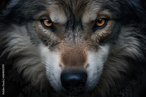 A close up of a wolf with detailed yellow eyes