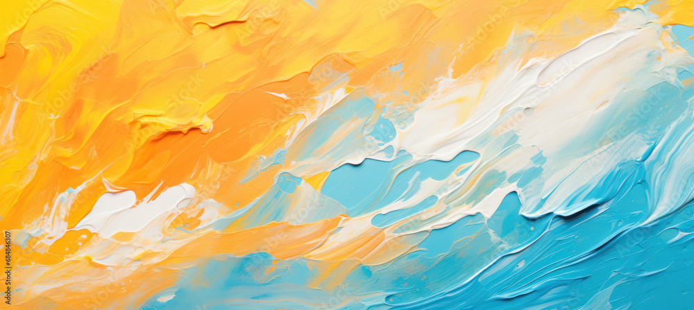 Vibrant Palette Knife Impressionist Painting in Yellow, Orange, and Blue