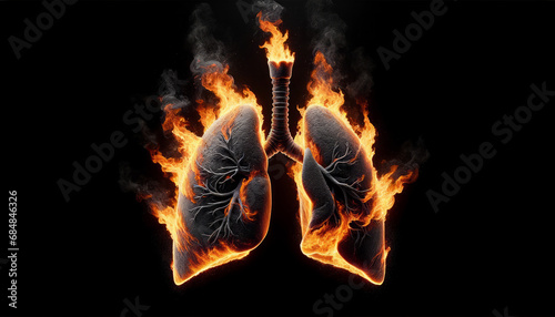 Lungs on fire, a metaphor for a disease, health problem, smoking too much