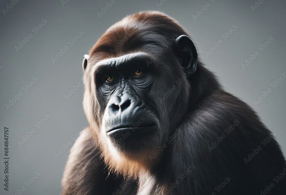 Portrait of an ape with closed eyes isolated on gray background Portrait of an ape with closed eyes isolated on gray background