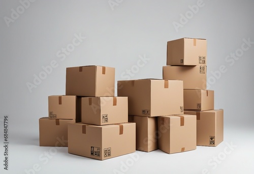 Various cardboard boxes for shipping isolated on white background mockup © FrameFinesse
