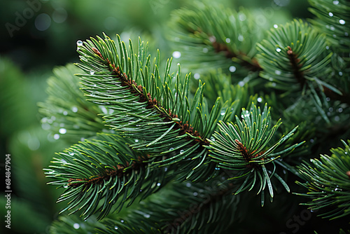 A pine tree with drops of water on it created with generative AI technology