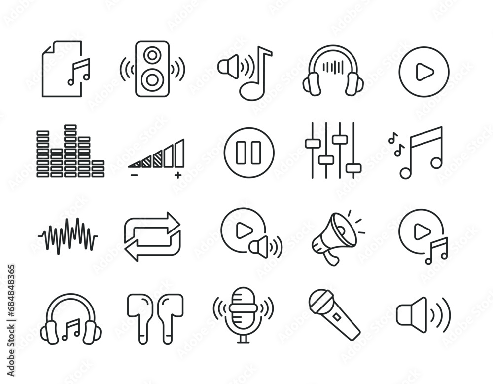 Audio line icons. Editable stroke. For website marketing design, logo, app, template, ui, etc. Vector illustration. Audio line icons. Editable stroke. For website marketing design, logo, app, template, ui, etc. Vector illustration.