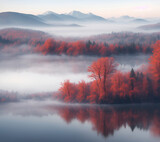 Autumn forest, mountainous terrain, lakes.