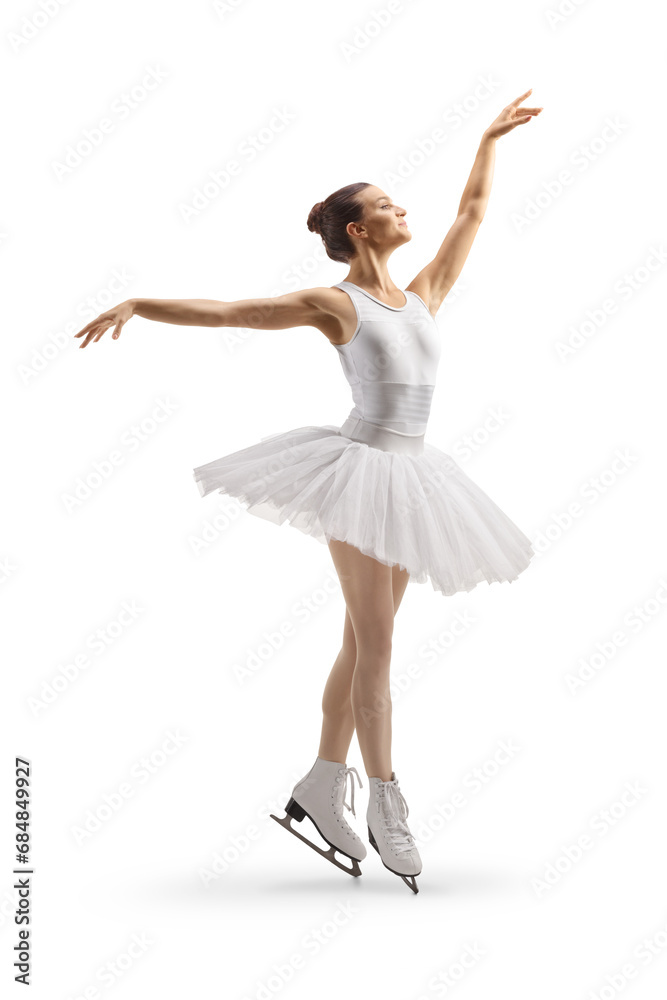 Female figure skater in a white dress