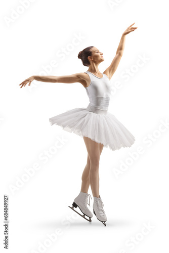 Female figure skater in a white dress