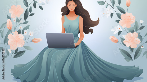 Woman working with laptop o...