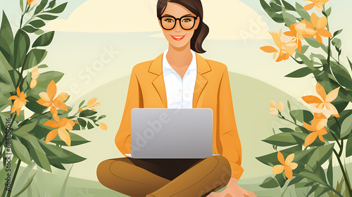 Woman working with laptop o...
