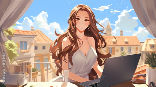 Woman working with laptop o...