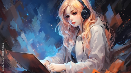 Woman working with laptop o...