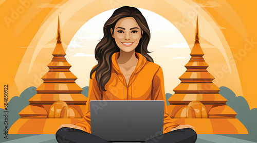 Woman working with laptop o...