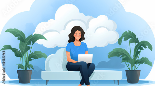Woman working with laptop o...