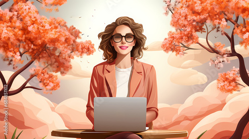 Woman working with laptop o...