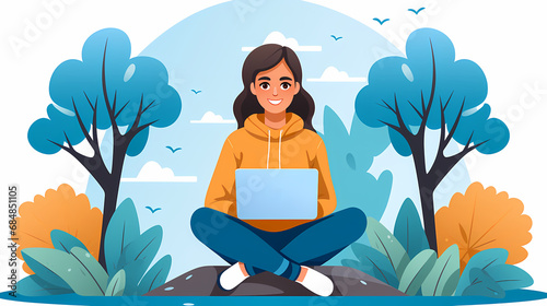 Woman working with laptop o...