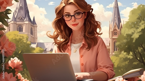 Woman working with laptop o...