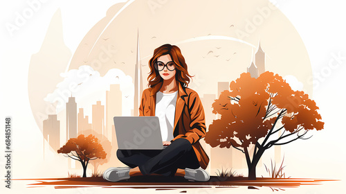 Woman working with laptop o...