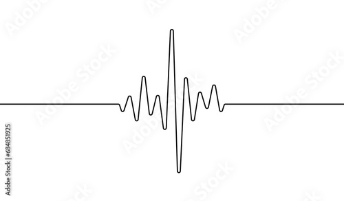 Heart beat one line. Continuous lines heart beats drawing. Wave pulse. Art heartbeat waves. Hand draw cardiogram. Outline human. Editable black stroke isolated on white background. Vector illustration