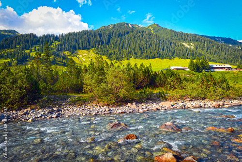 Der Lech - unberührte Wildflusslandschaft in Lech am Arlberg (Vorarlberg, Österreich) photo