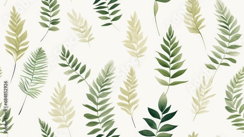 Minimalistic Watercolor Seamless Pattern with Botanical Leaves and Ferns AI Generated