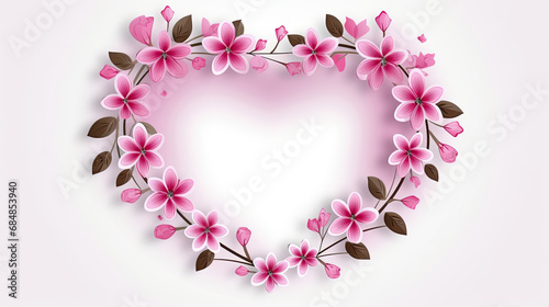 Valentine vector pink color, heart in center with flowers circling around, white background.