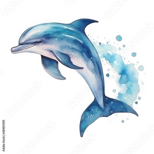 Watercolor dolphin isolated on white background. Hand-drawn illustration. photo