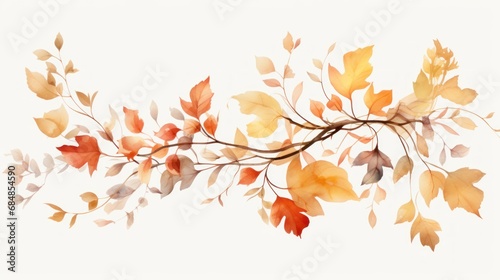 Watercolor branch with autumn leaves on white background. illustration. Generative AI