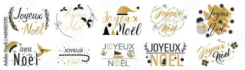 Text JOYEUX NOEL (French for Merry Christmas) on white background photo