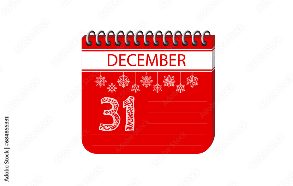 31 december new year holiday calendar page with date snowflake 3d one 31 december new year holiday calendar page with date snowflake 3d one