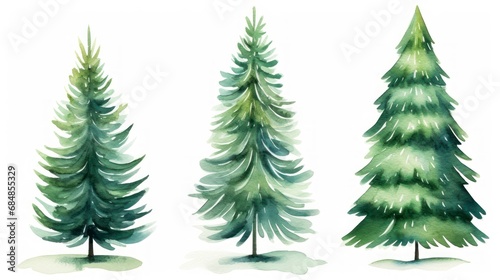 Watercolor Christmas trees set isolated on white background. Hand drawn illustration Generative AI