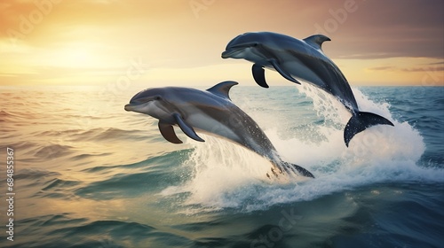 Dolphins chasing each other in the ocean