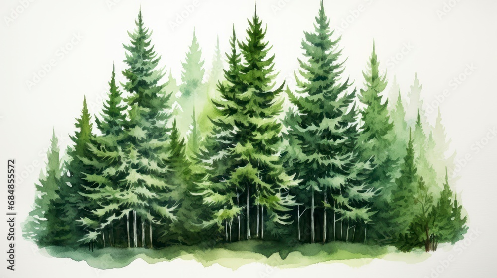Pine trees in the forest. Watercolor illustration for your design Generative AI