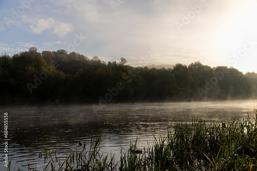 Morning fog on the surface of the river