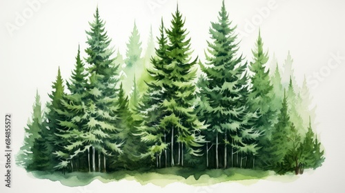Pine trees in the forest. Watercolor illustration for your design Generative AI © Alex