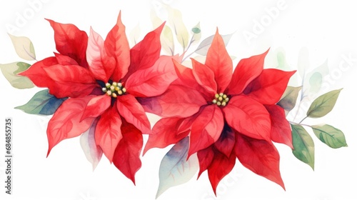 Watercolor poinsettia flowers. Hand drawn vector illustration. Generative AI