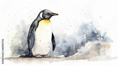 Watercolor illustration of a penguin. Hand-drawn illustration. Generative AI