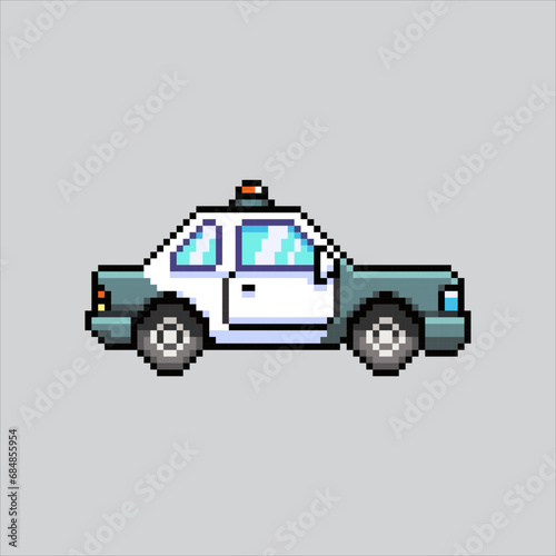 Pixel art illustration Police Car. Pixelated Cop Car. Police Cop Car Vehicle pixelated for the pixel art game and icon for website and video game. old school retro.