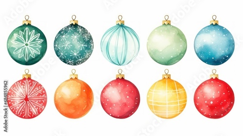 Watercolor christmas balls set. Hand drawn vector illustration isolated on white background. Generative AI