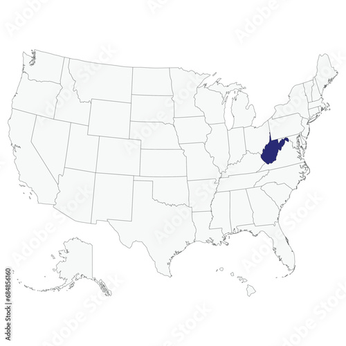 Map of West Virginia. USA flag.