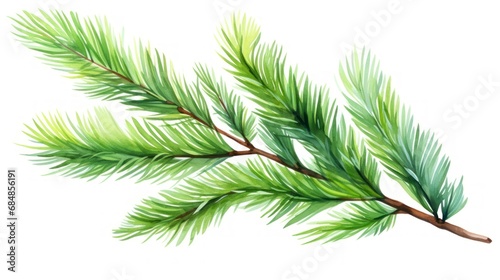 Bright Green Watercolor Coniferous Branch Illustration for New Year Greeting Cards and Banner Decor AI Generated