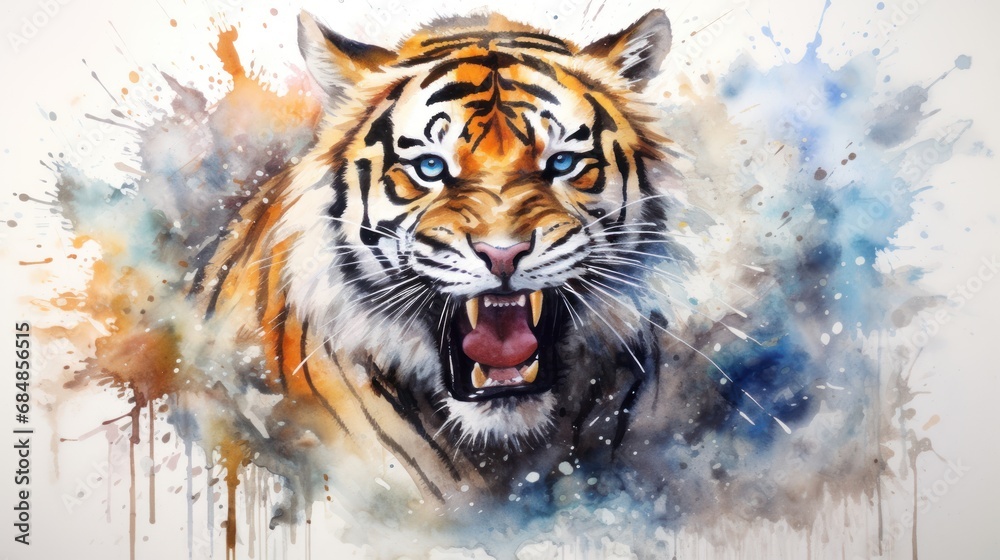 Vibrant Watercolor Tiger Illustration AI Generated