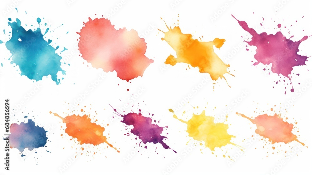 Vibrant Watercolor Splashes in Different Colors AI Generated
