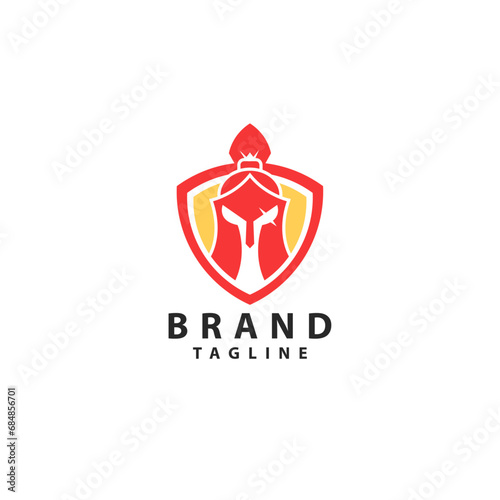 The head spartan combined with a shield Logo Symbol Design Template Flat Style Vector