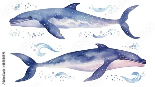 Abstract Watercolor Whales with Color Splash AI Generated