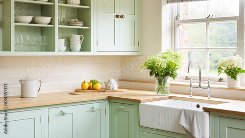 Mint cottage kitchen interior design, home decor and house improvement, English in frame kitchen cabinets in a country house