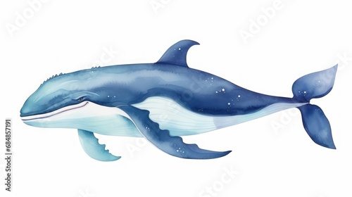 Cute Cartoon Blue Whale: Underwater Animal Illustration AI Generated