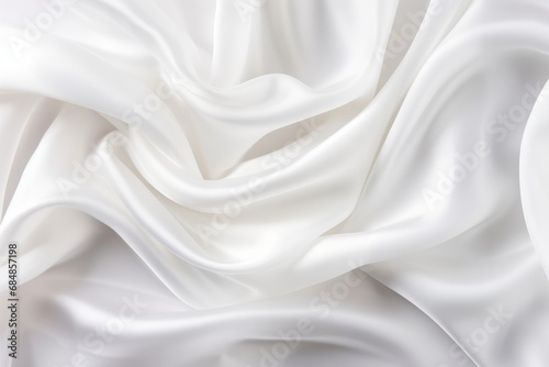 Close up of crumpled pure white silk fabric cloth elegant luxury background texture design