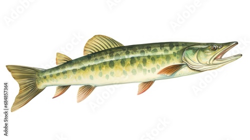 watercolor illustration of a big freshwater pike on a white background Generative AI