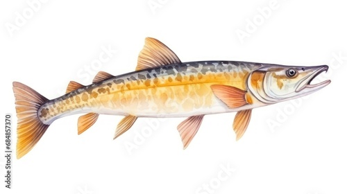 watercolor drawing of a rainbow trout, isolated on a white background Generative AI